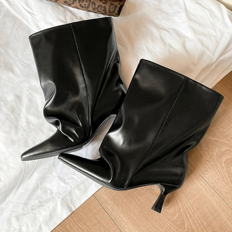 "Ebbi" Black Kitten Heels Ankle Boots