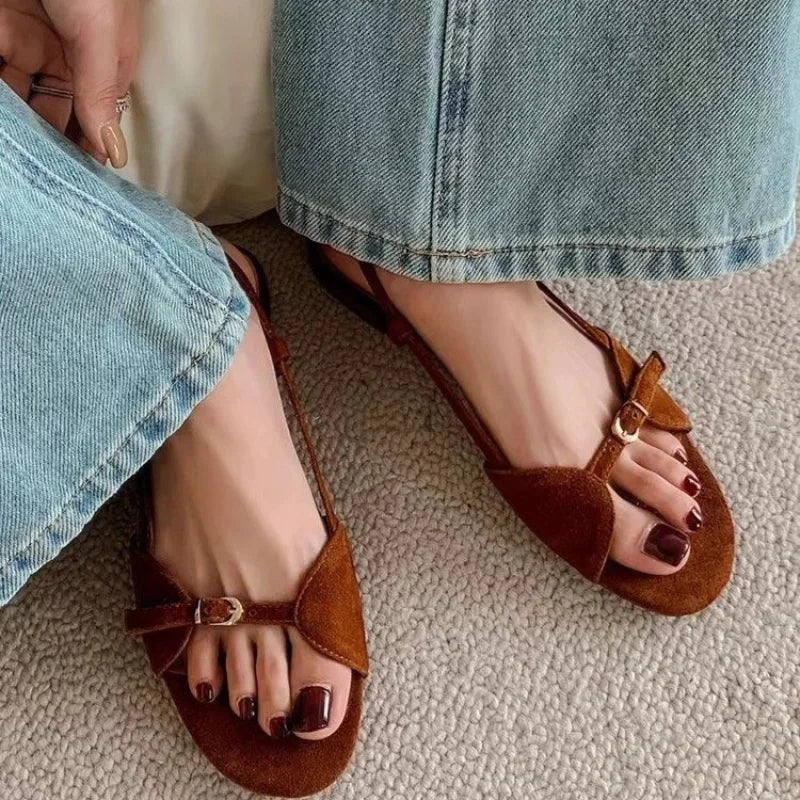 Sling Back Front Buckle Flat Sandals