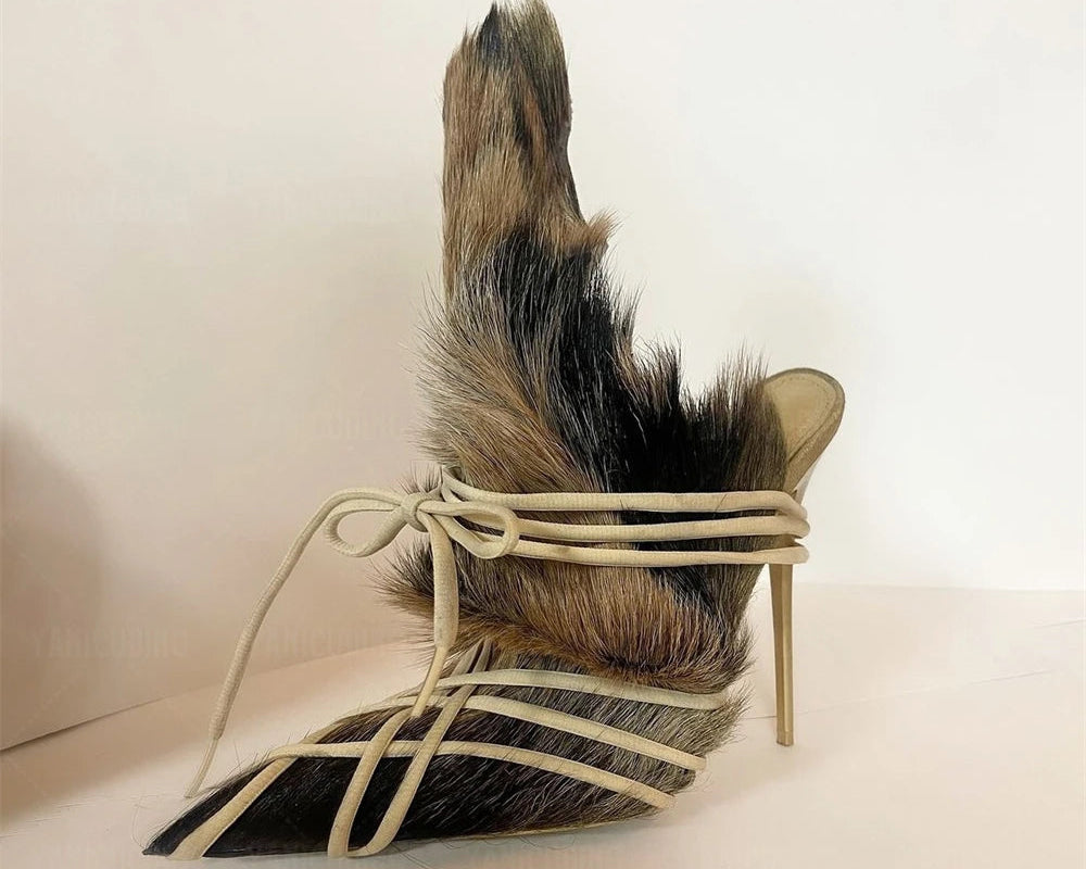 Fur Wrap Mules High Heel Stiletto Sandals