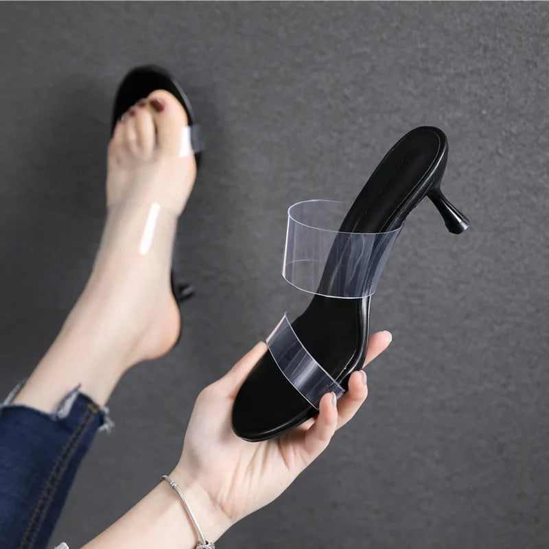 Double Clear Strap High Heel Mules