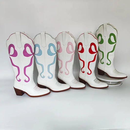 Bow Detail Cowgirl Heeled Boots
