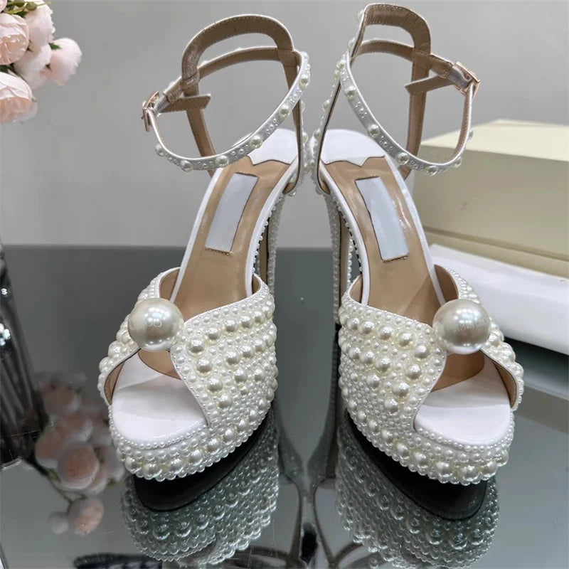 Bridal Pearl Block Heels