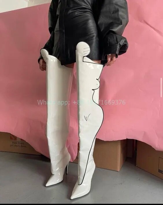 Thigh High Leather Stiletto High Heel Boots