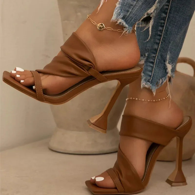 Metallic Wide Strap High Heel Sandals