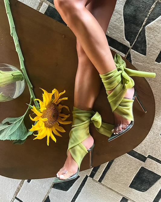 Tulle Tie Up High Heel Sandals