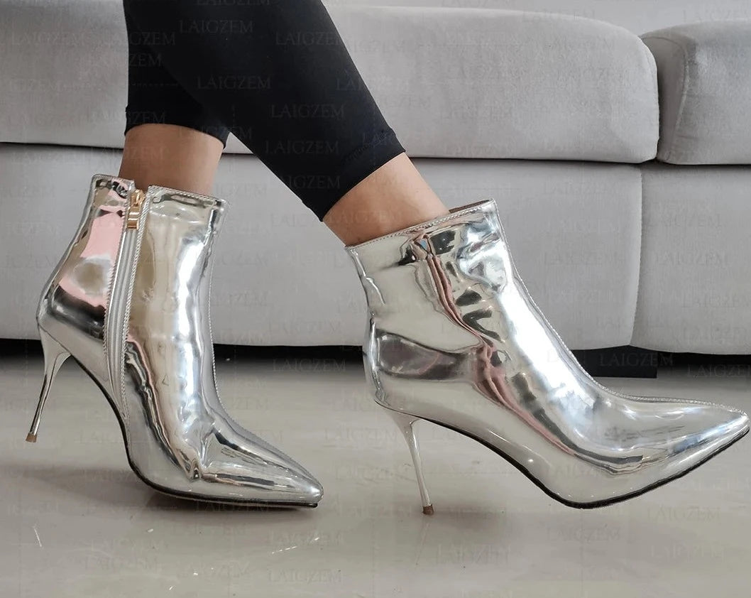 Silver Metallic Mirror Boot Inspired by Zanotti