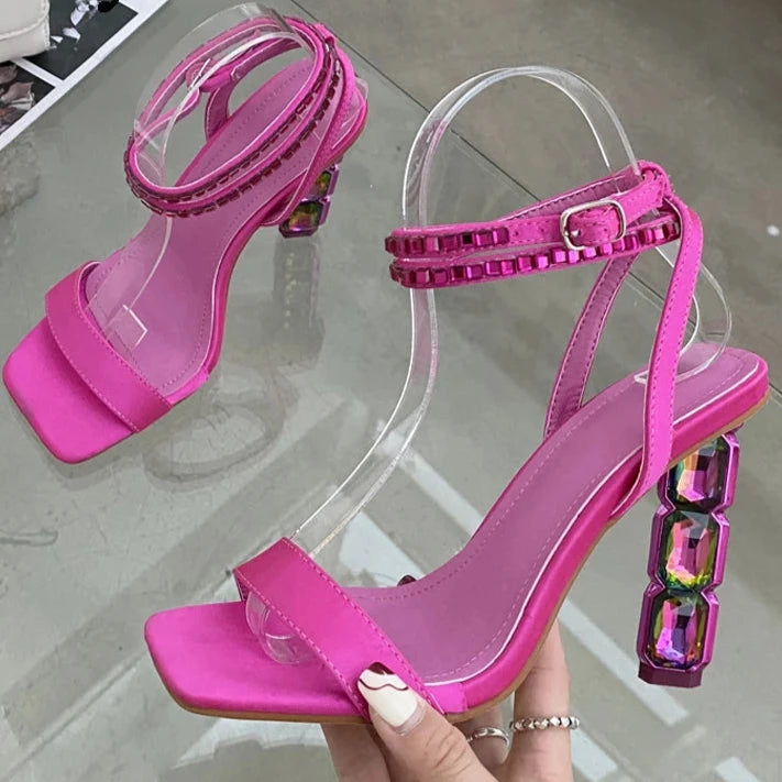 Satin Crystal Embellished High Heel Sandals