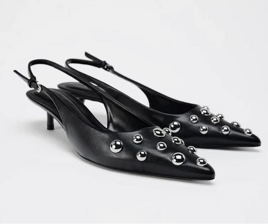 Studded Eye Slingback Kitten Heel Pumps