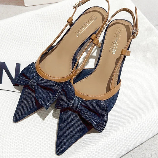 Vintage Bow Sling Back Kitten Heel Pumps