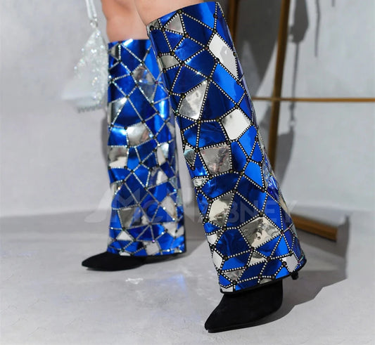 Patchwork Mirror High Heel Boots