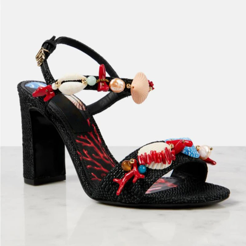 "Capri Kiera" Embellished Block Heel Sandals Inspired By Dolce & Gabbana