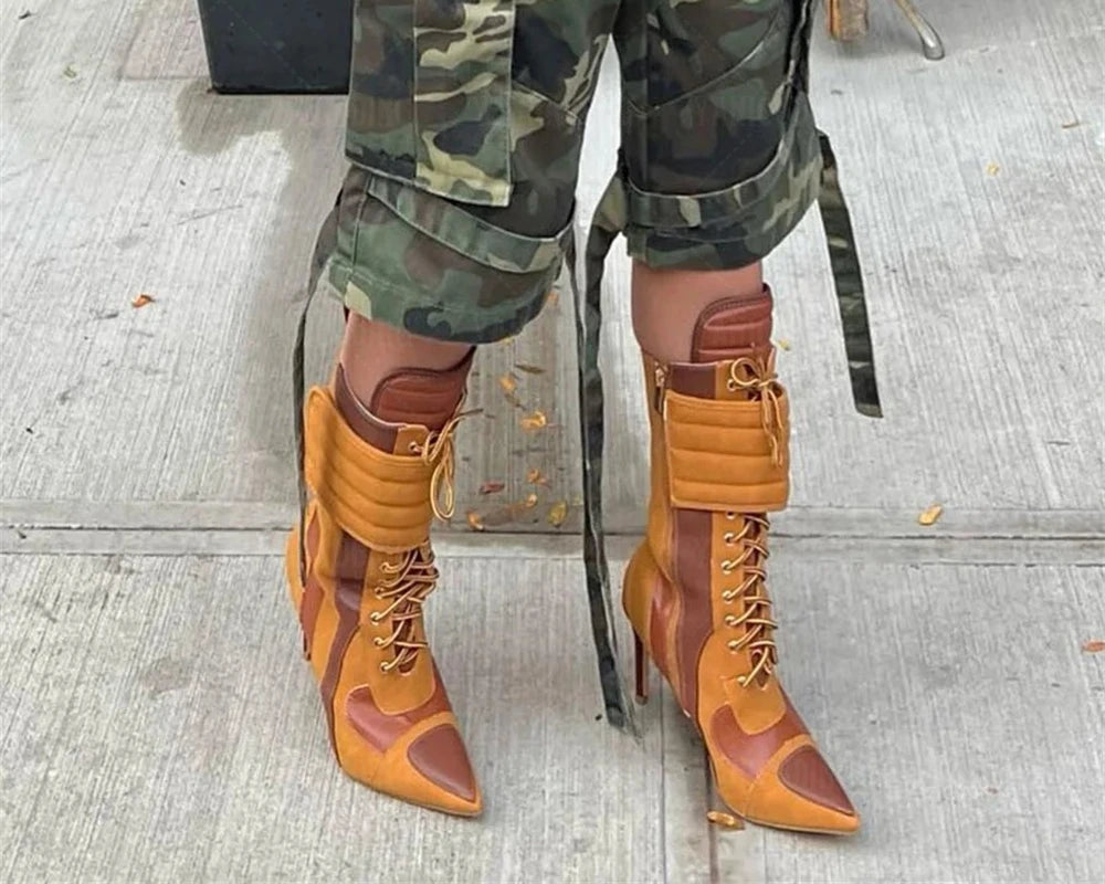Mid-Calf Motorcycle High Heel Stiletto Boots