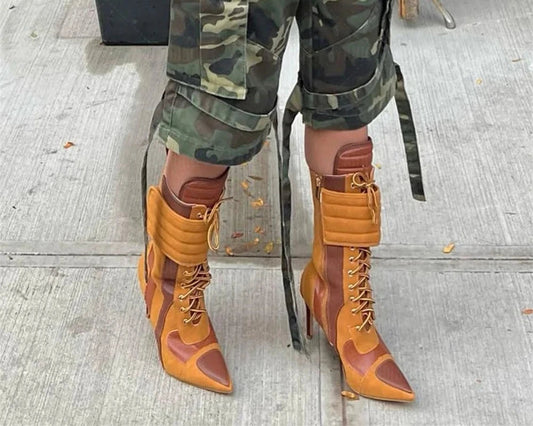 Mid-Calf Motorcycle High Heel Stiletto Boots