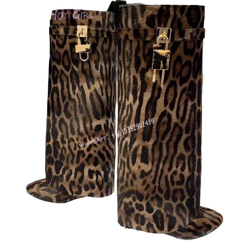 Brown Leopard Shark Lock Boots