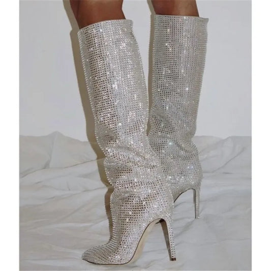 Holly Crystal- Embellished Knee  Boots