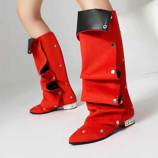 Flat Studded Button Boots