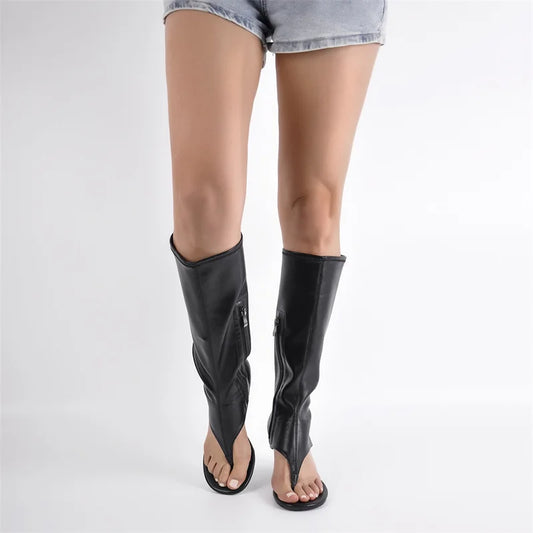 Open Toe Clip-On Zipper Knee High Sandals