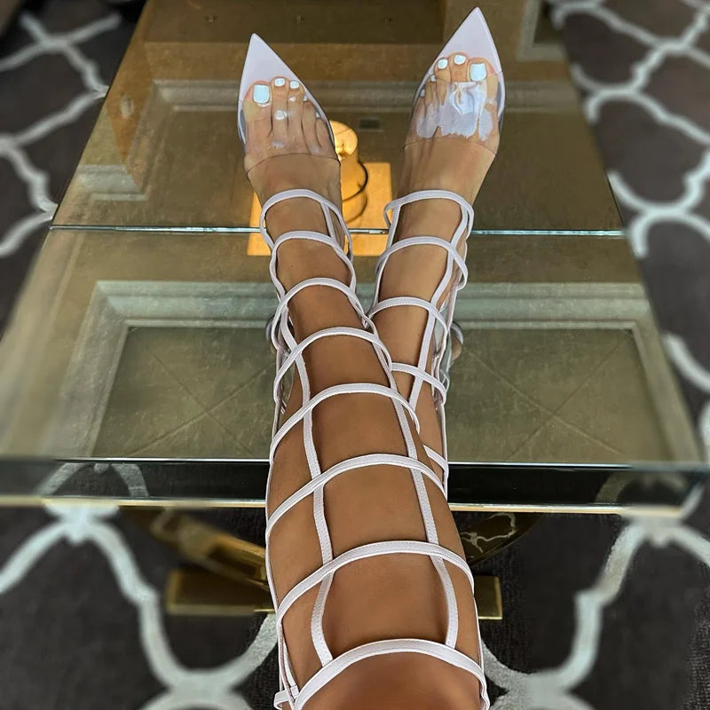 Knee High Cut-Out Gladiator Stiletto Sandals