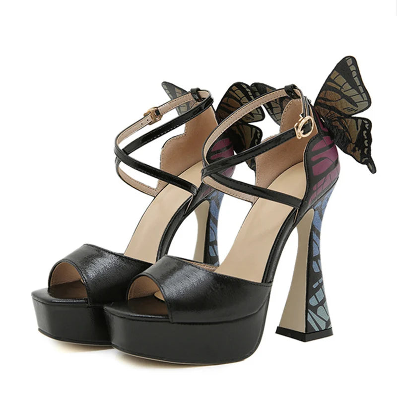 3D Butterfly Platform High Heel Sandals