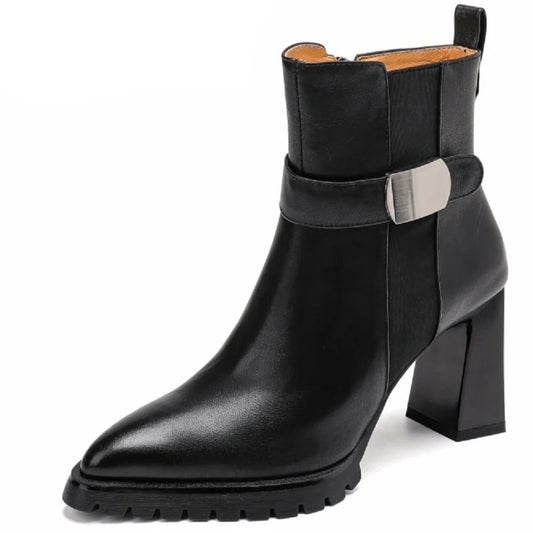 Black Block Heel Lug Boots