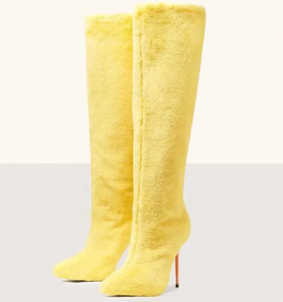 Fleece Fur Knee High Stiletto High Heel Boots