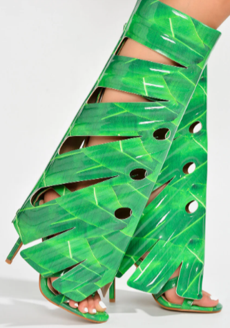 Leaf Cut Out Knee-High High Heel Sandals