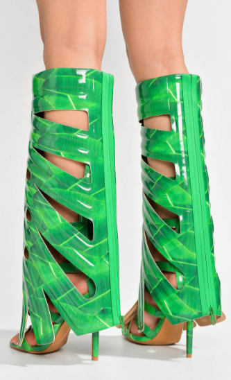 Leaf Print Knee-High Sandals