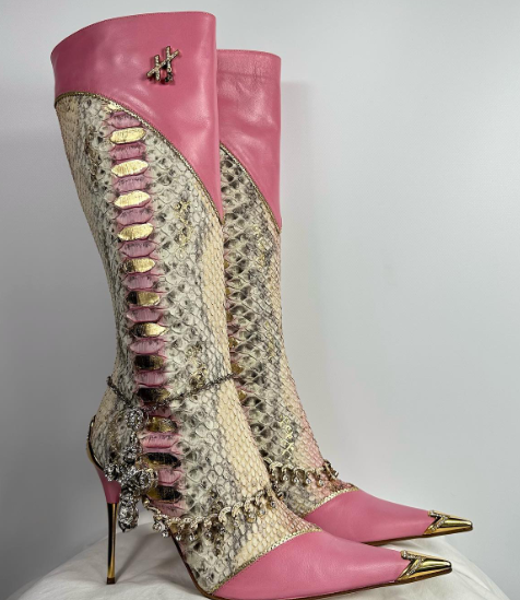 Glamour Python Print Knee Length High Heel Boots