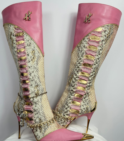 Glamour Python Print Knee Length High Heel Boots