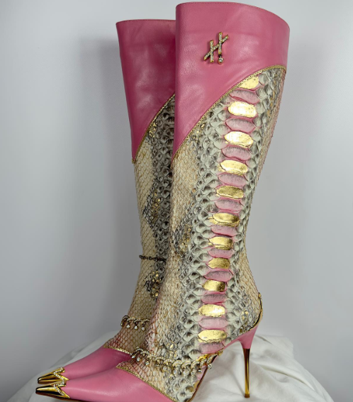 Glamour Python Print Knee Length High Heel Boots