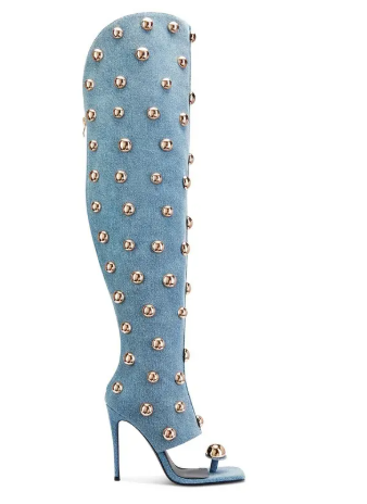 Metal Rivet Studded Gladiator Knee High Stiletto Boots