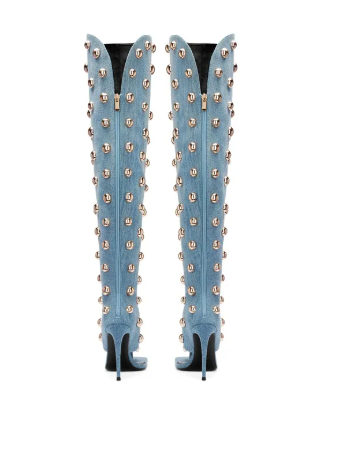 Metal Rivet Studded Gladiator Knee High Stiletto Boots