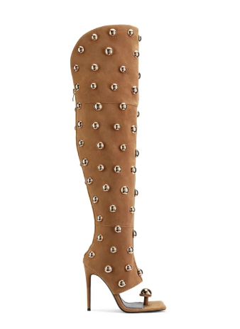 Metal Rivet Studded Gladiator Knee High Stiletto Boots