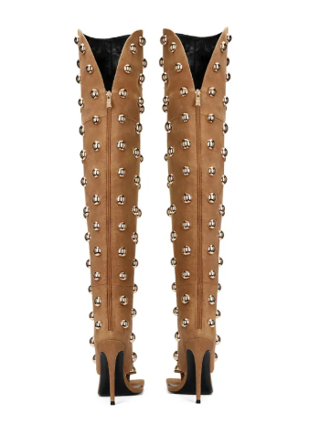 Metal Rivet Studded Gladiator Knee High Stiletto Boots