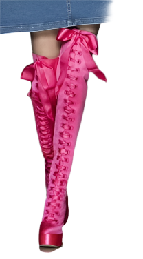 Ribbon Lace Up Thigh Length High Heel Boots