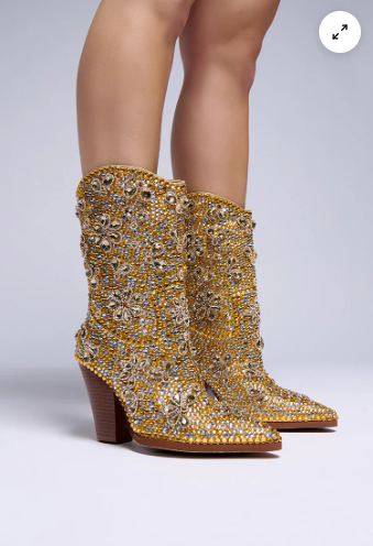 Gold Crystal Western Boots Inspired By Azalea Wang