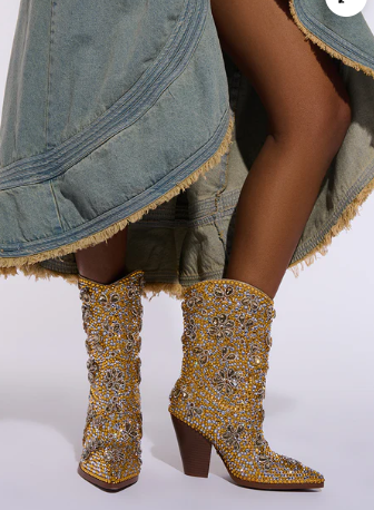 Gold Crystal Western Boots Inspired By Azalea Wang