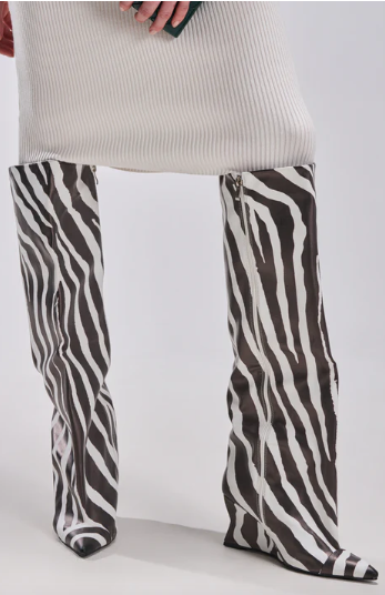 Zebra-Print Knee High Wedge Boots Inspired By Azalea Wang