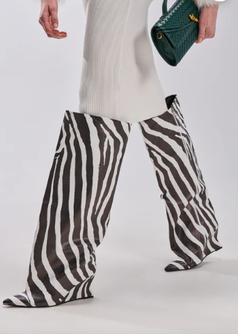 Zebra-Print Knee High Wedge Boots Inspired By Azalea Wang