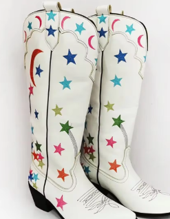 White Pattern Cowboy Boots