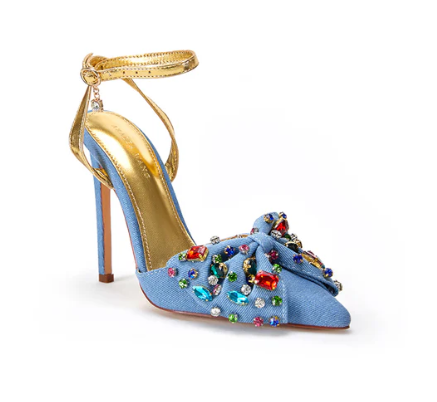 Rhinestone Bowknot Jean High Heel Sandals