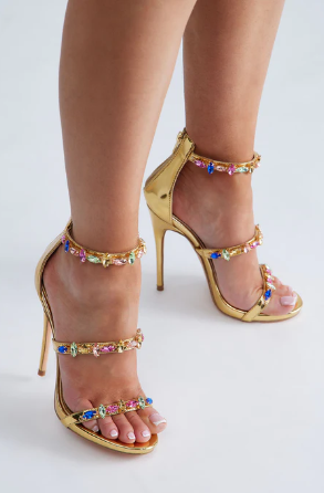 Gold Jewelled Stiletto High Heel Sandals