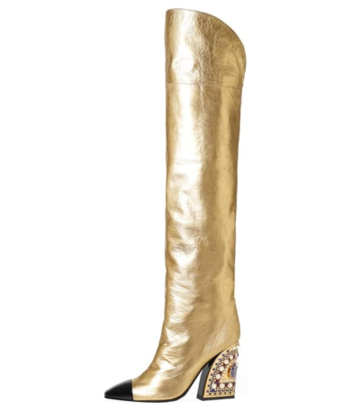 Gold Cowboy Boots Inspired by Chanel