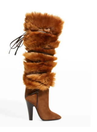 Brown Faux Fur Boots Inspired By Saint Lauren