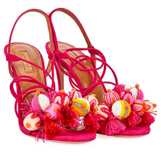 "Tropicana" Pom Pom Embellished  High Heel Sandals Inspired By Aquazzura