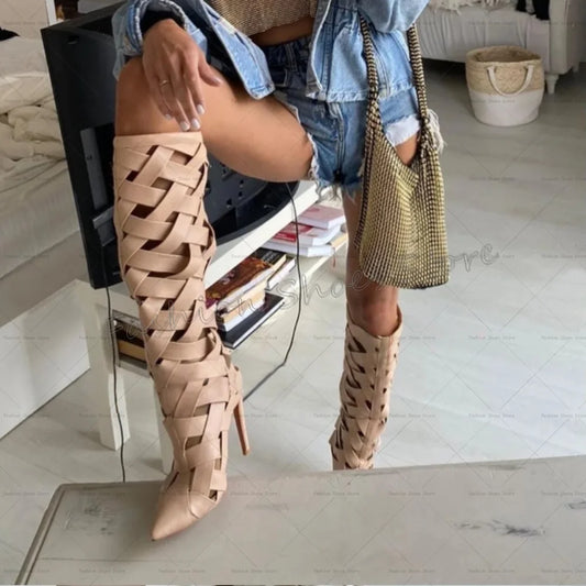 KeyHole Cut-Out Over-The-Knee High Heel Stiletto Boots