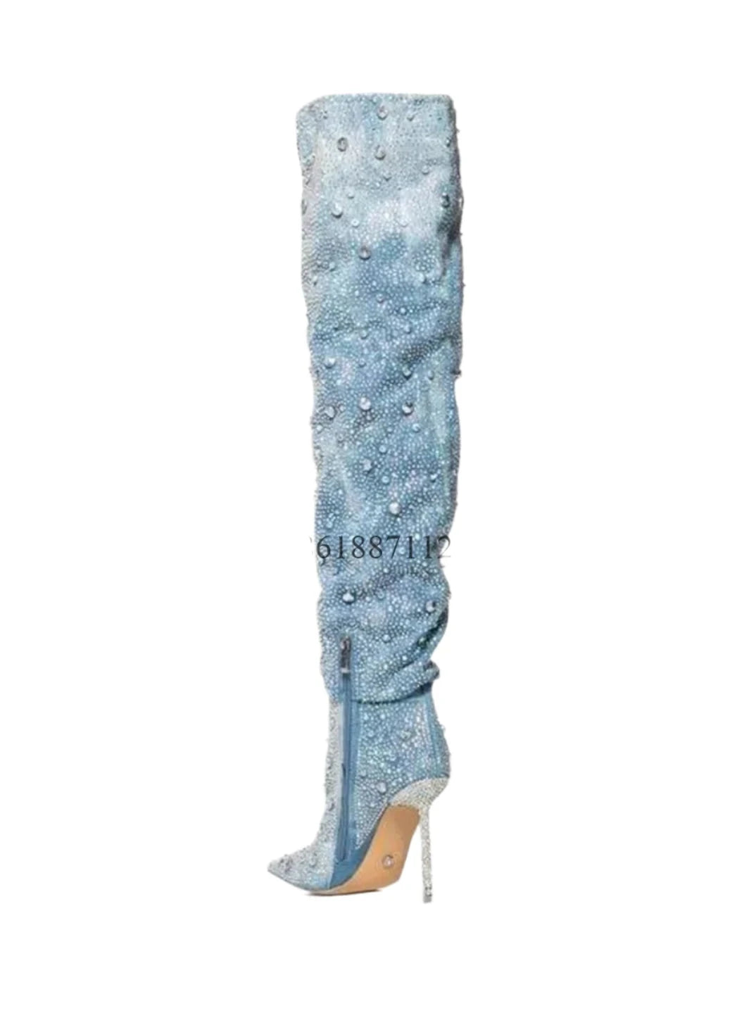 Denim Rhinestone Boots Inspired by Azaela Wang