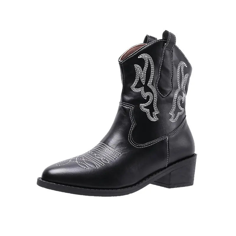 Embroidered  Ankle Cowboy Boots