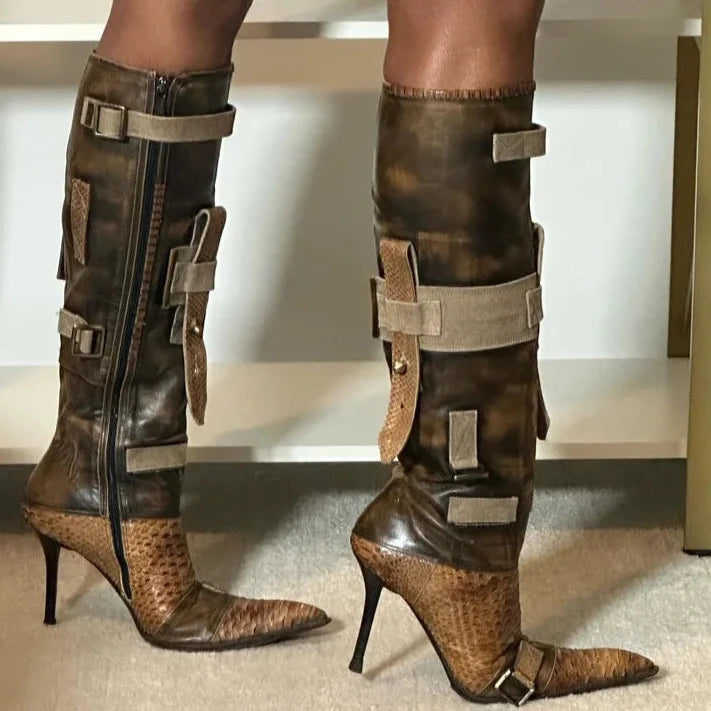 Metal Rivet Buckle Boots Inspired By Bluemarine