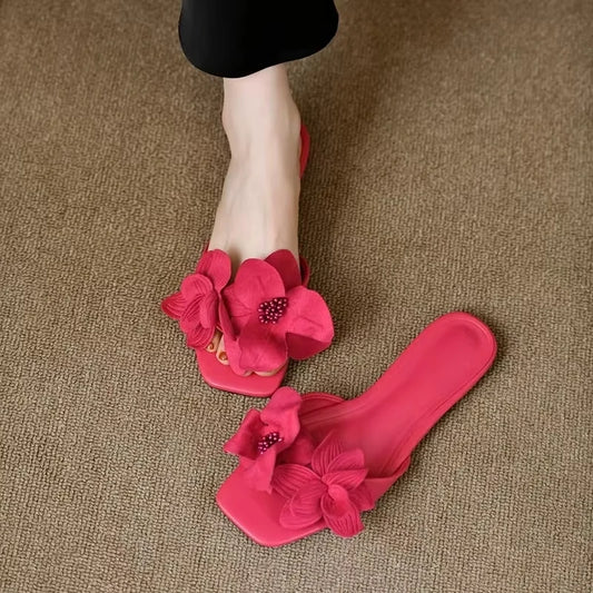 Flower Detail Flat Slip On Sandals